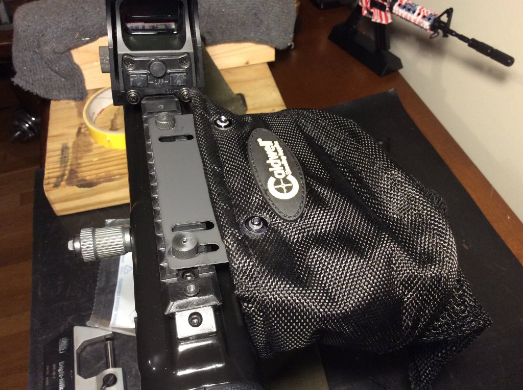 brass bag using my custom mount on HP carbine.jpg