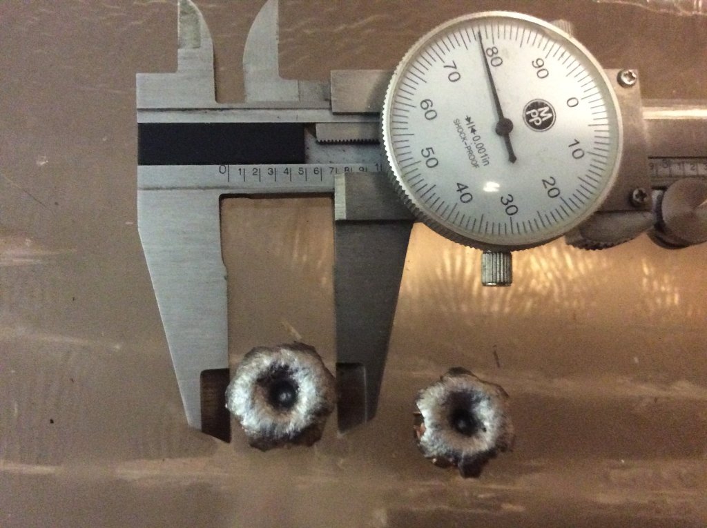 shots 1 and 2 of 45 colt xtp 230 recovered from ballistic gel.jpg