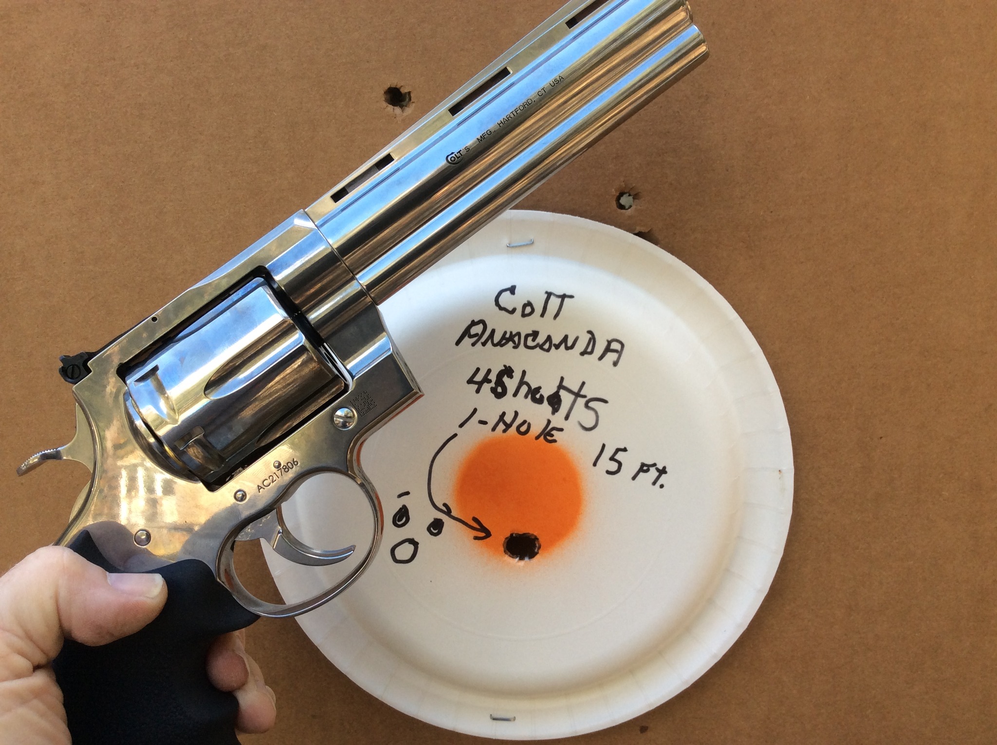 4 holes in one     10 22 23  44 Mag 200 gr Xtreme bullet with 9 gr. Unique.jpg