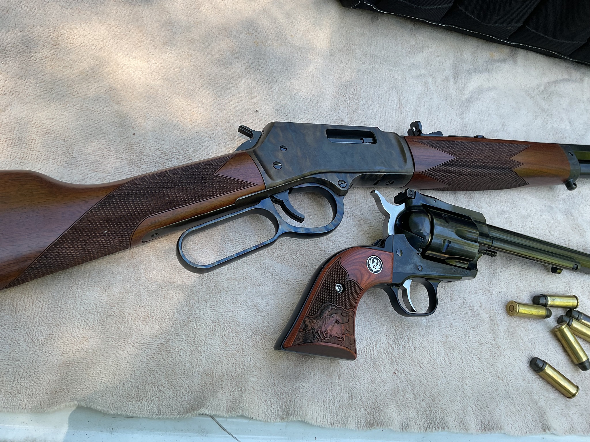 henry 45 colt carbine and ruger blackhawk 45 colt.jpg